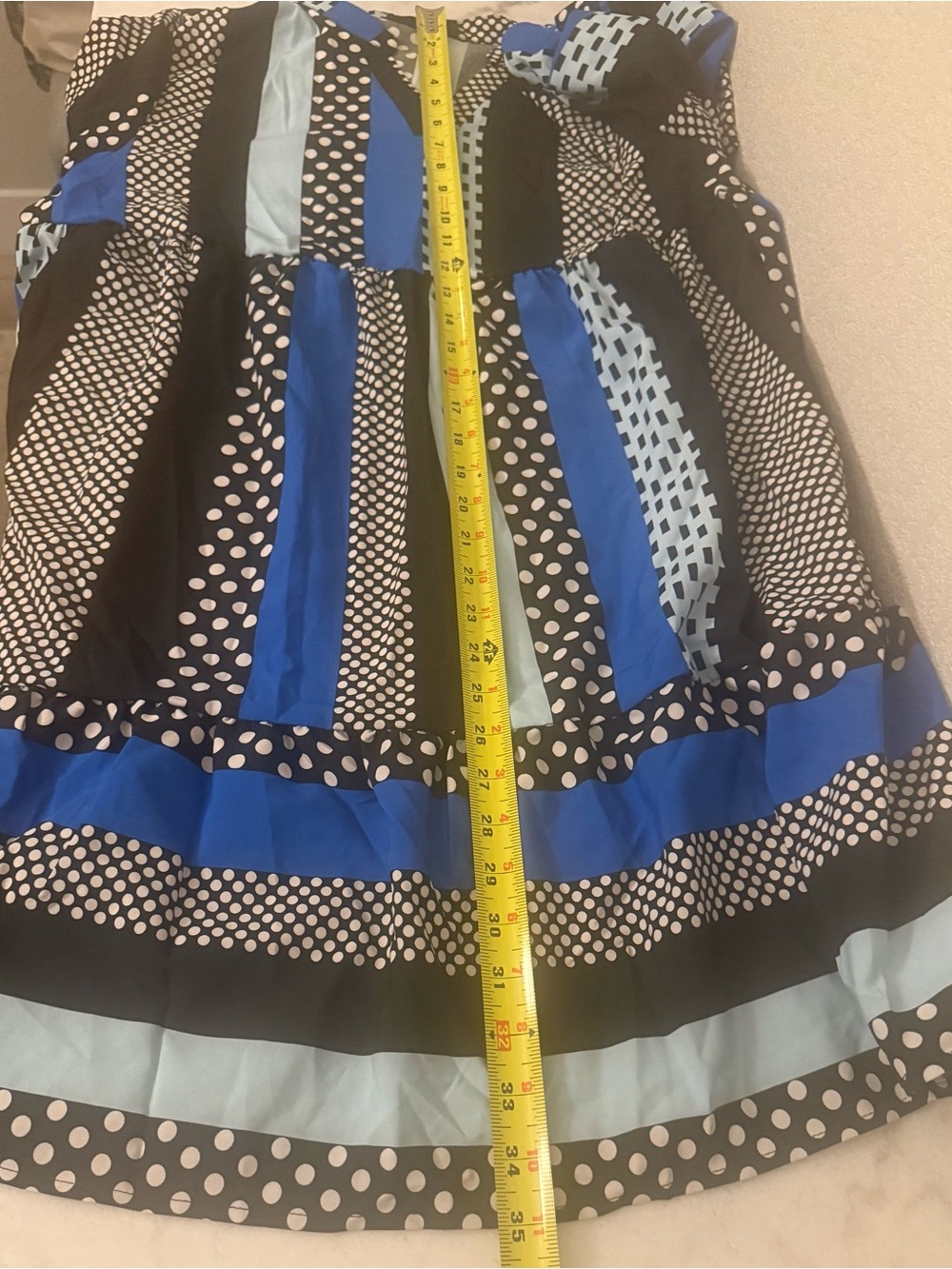 Chic Black and Blue Patterned High Waist Dress - Picture 4 of 7